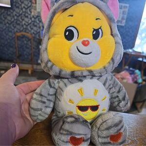 Basic Fun Plush Care Bears Rare Hoodie Funshine Bear Kitty Cat 12" .